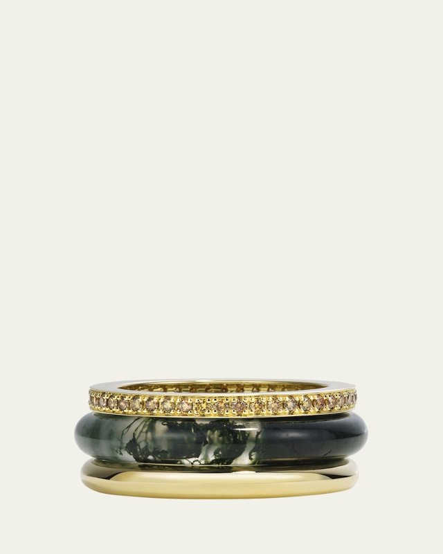 Slim Ring Stack, Moss Agate
